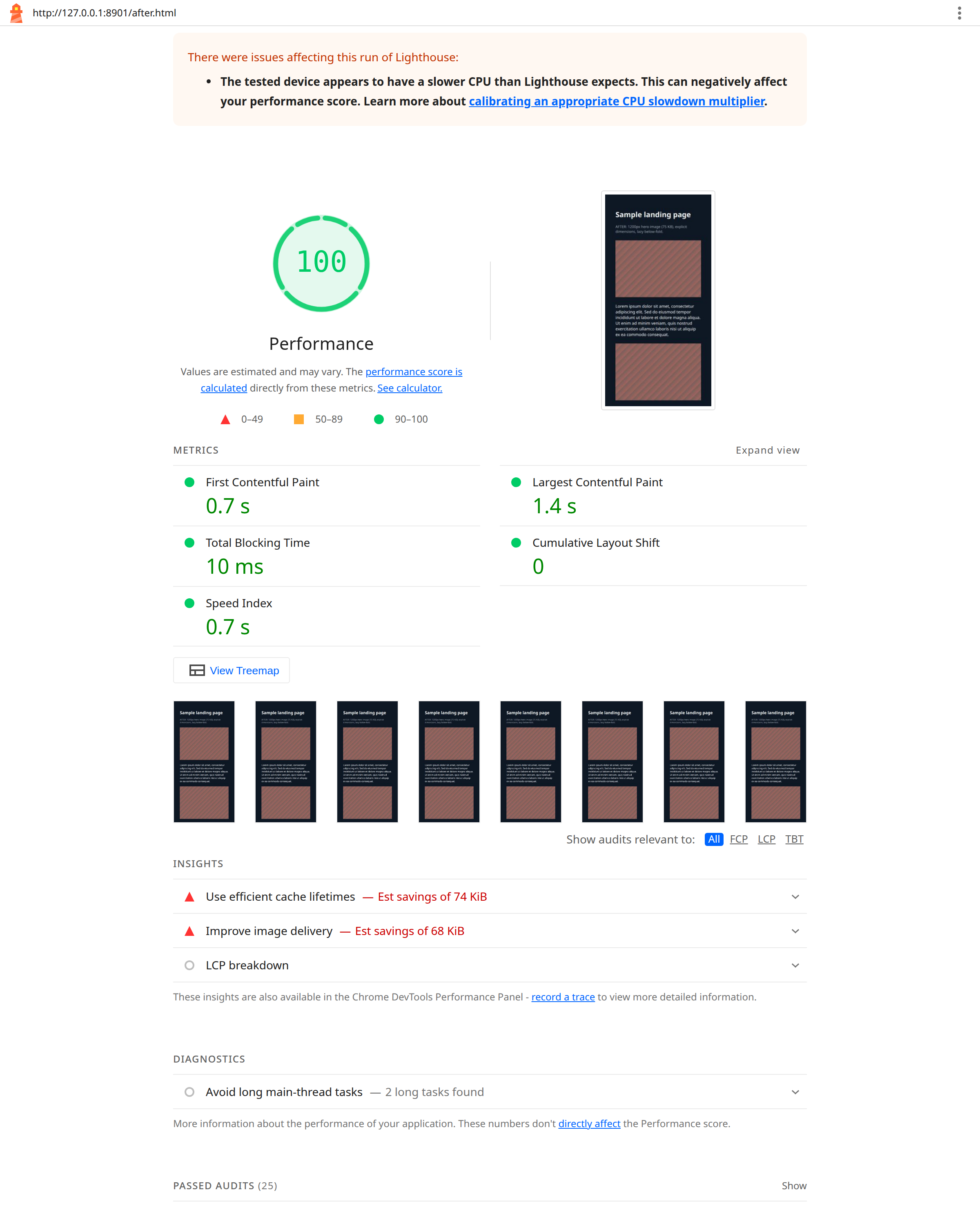 PageSpeed score report showing the improved mobile score after optimization
